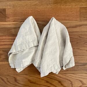 Simon Pearce Natural Ivory Hemmed Flax Linen Napkins Set of 2 Large 23.5x16